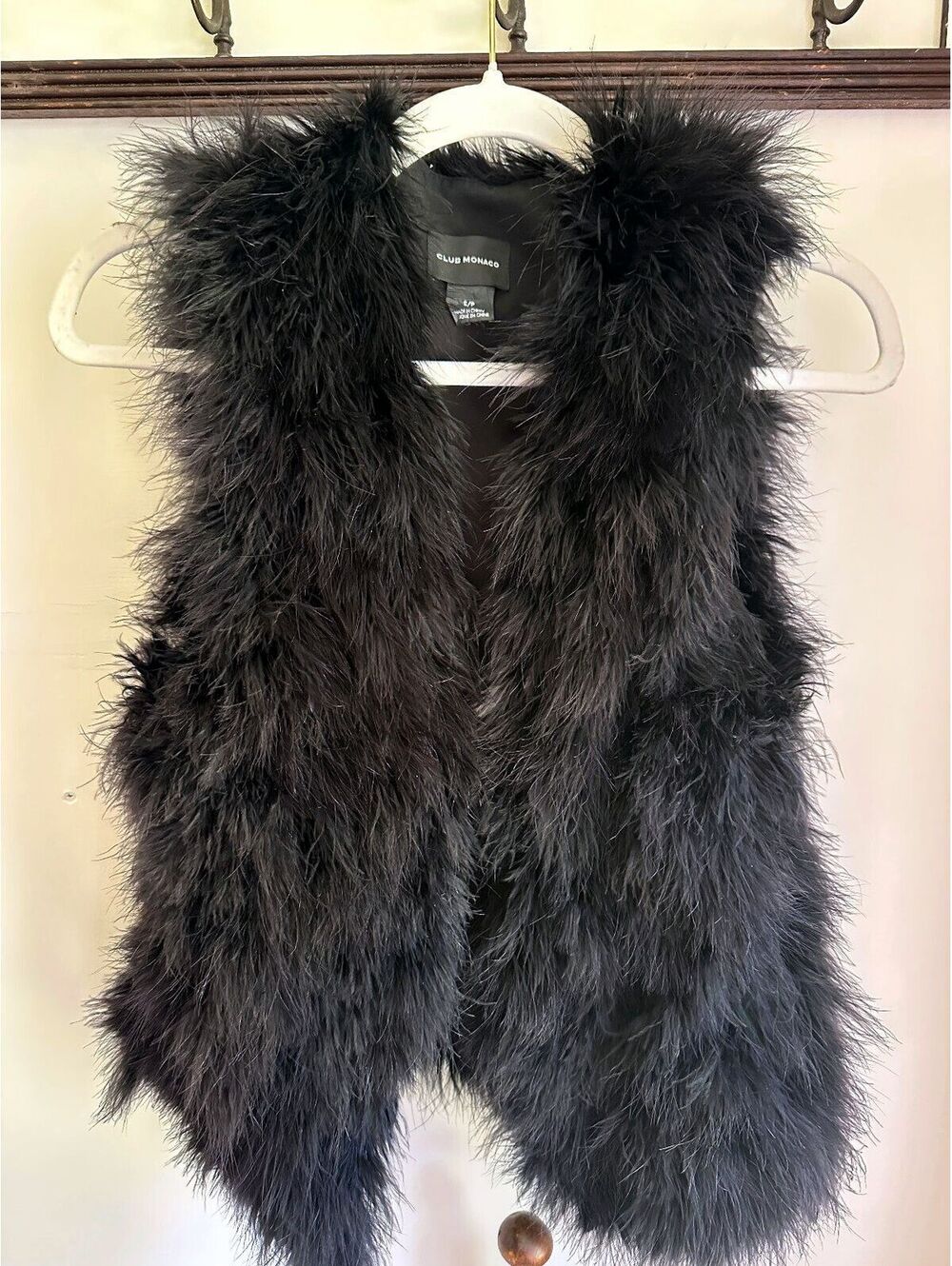 Vintage Club Monaco Black Real Marabou Feather Vest Small